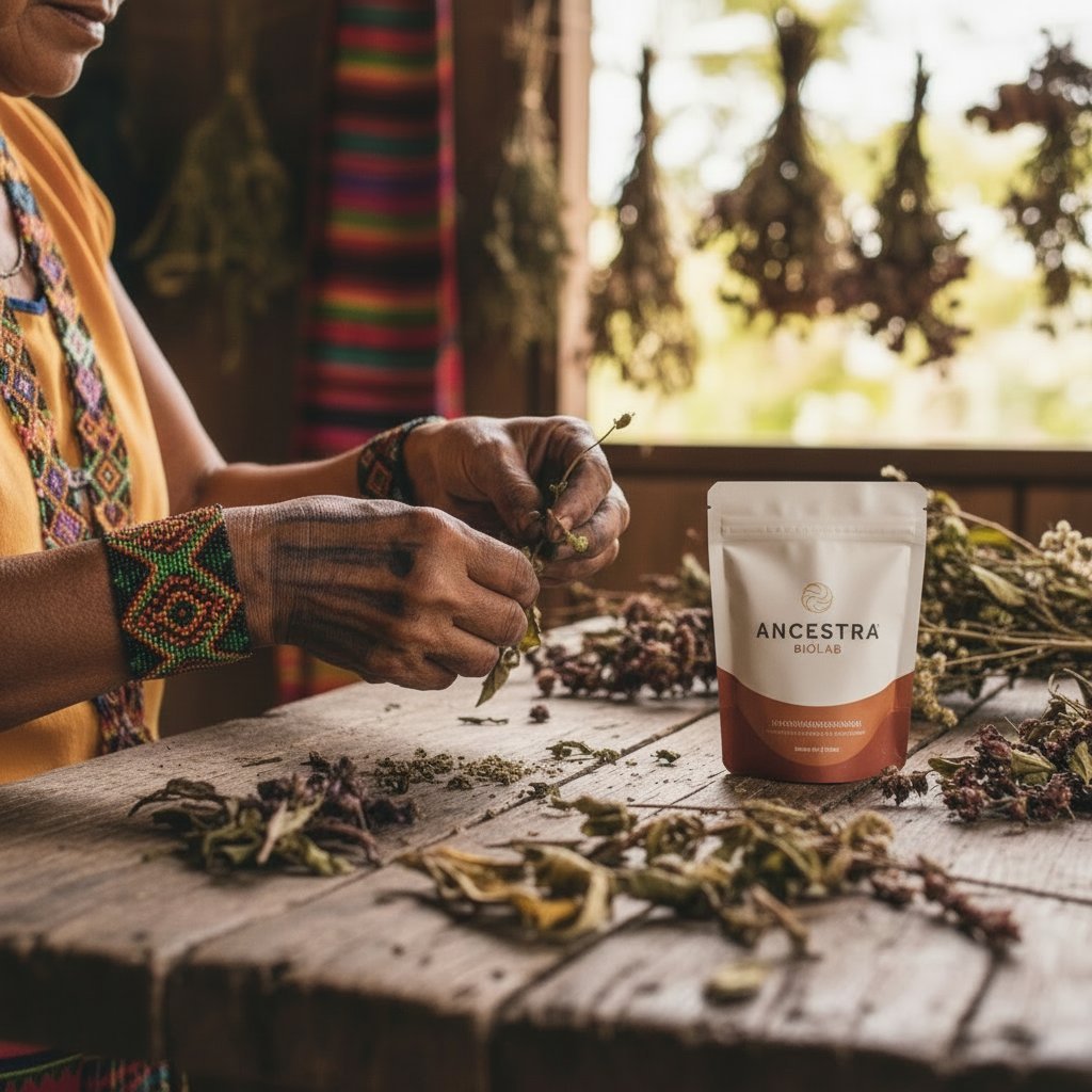 Centuries of healing, held in these hands.

What if your path to vitality began at a rustic wooden table, guided by the wisdom of elders who have cared for their communities for generations? At Ancestra Biolab, our journey starts with respect&mdash;l