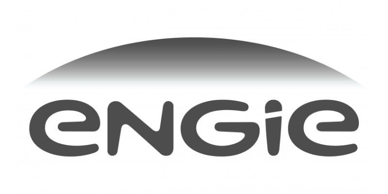 Black and white logo with the word "Engie" beneath a stylized design resembling a hill or a wave.