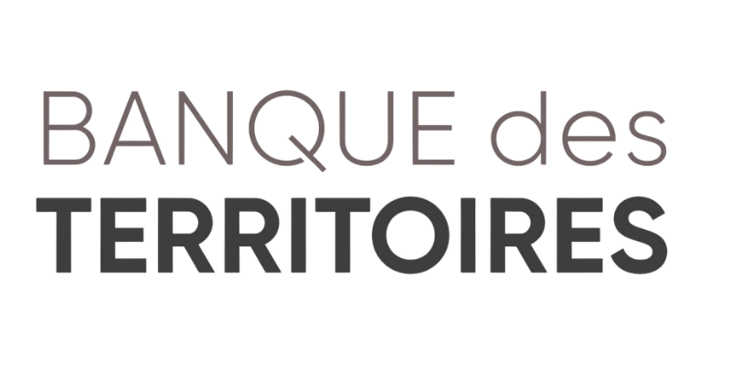 Logo with the text 'BANQUE des TERRITOIRES' in gray and purple letters.