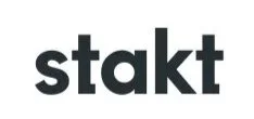 Black text reading 'stakt' on a white background.