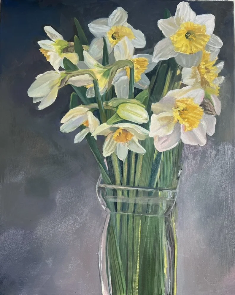 Daffodils, Oil on Canvas, 16"x20", $800.