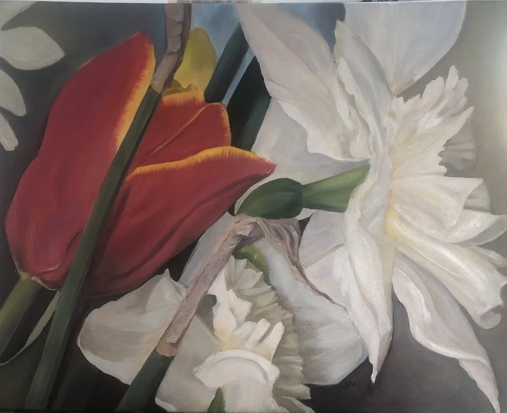 Detail of Spring Bouquet, Oil on Canvas, 24"x36", $1,800.
