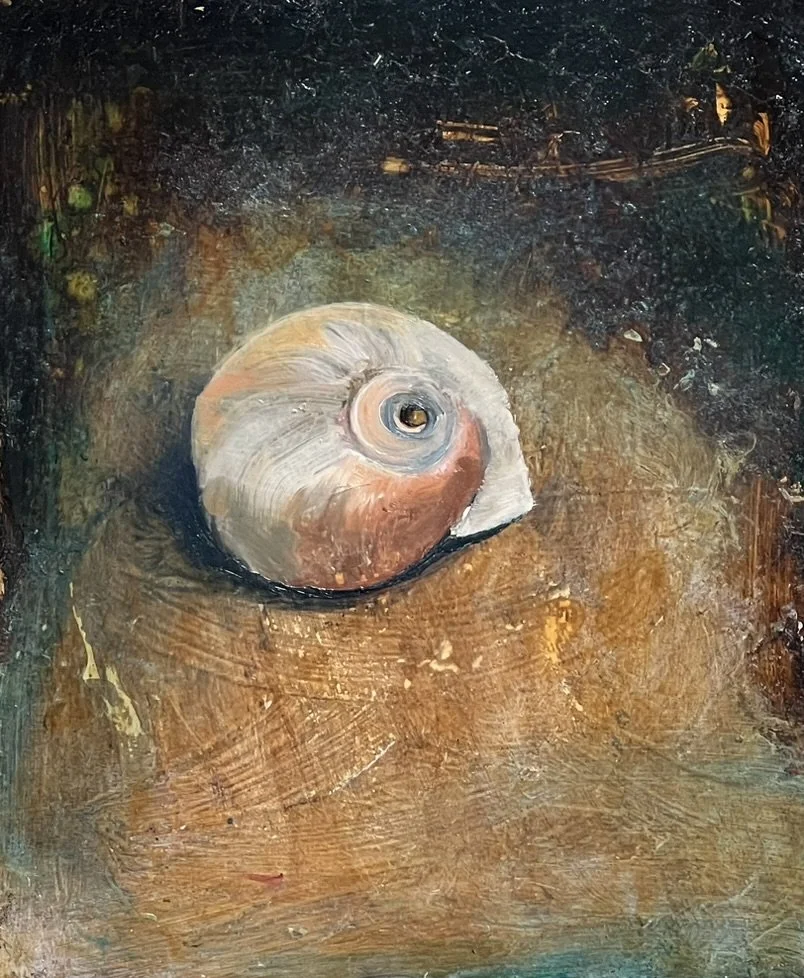 Moonsnail Underwater, Oil on Panel, 7.5"x9", $1,200.