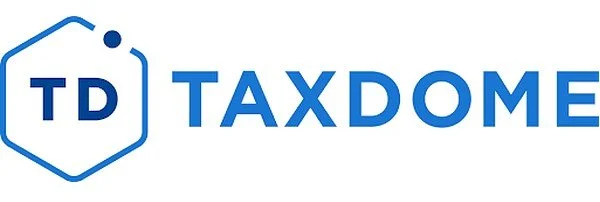 TaxDome logo, featuring the letters “TD” inside a blue hexagonal outline beside “TAXDOME” in blue text.