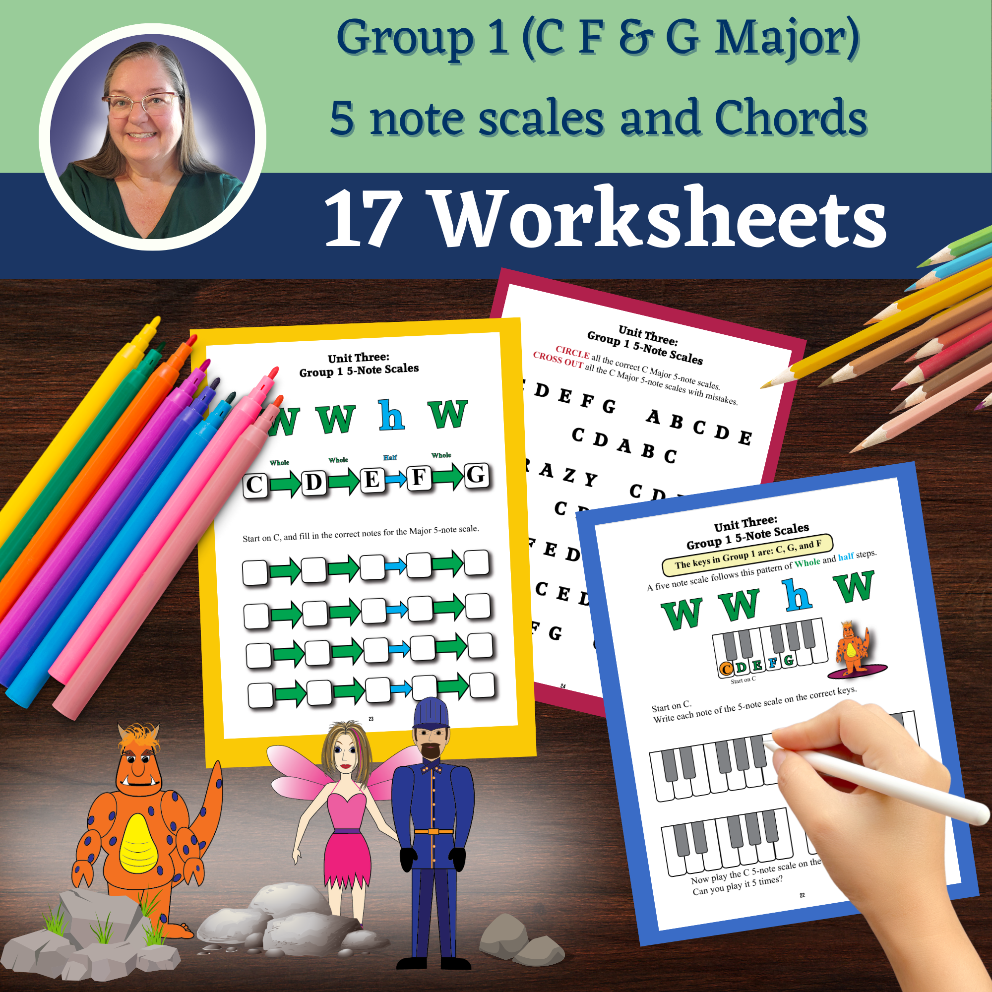 C F & G Major: 5-Note Scales and Chords - Printable Worksheets