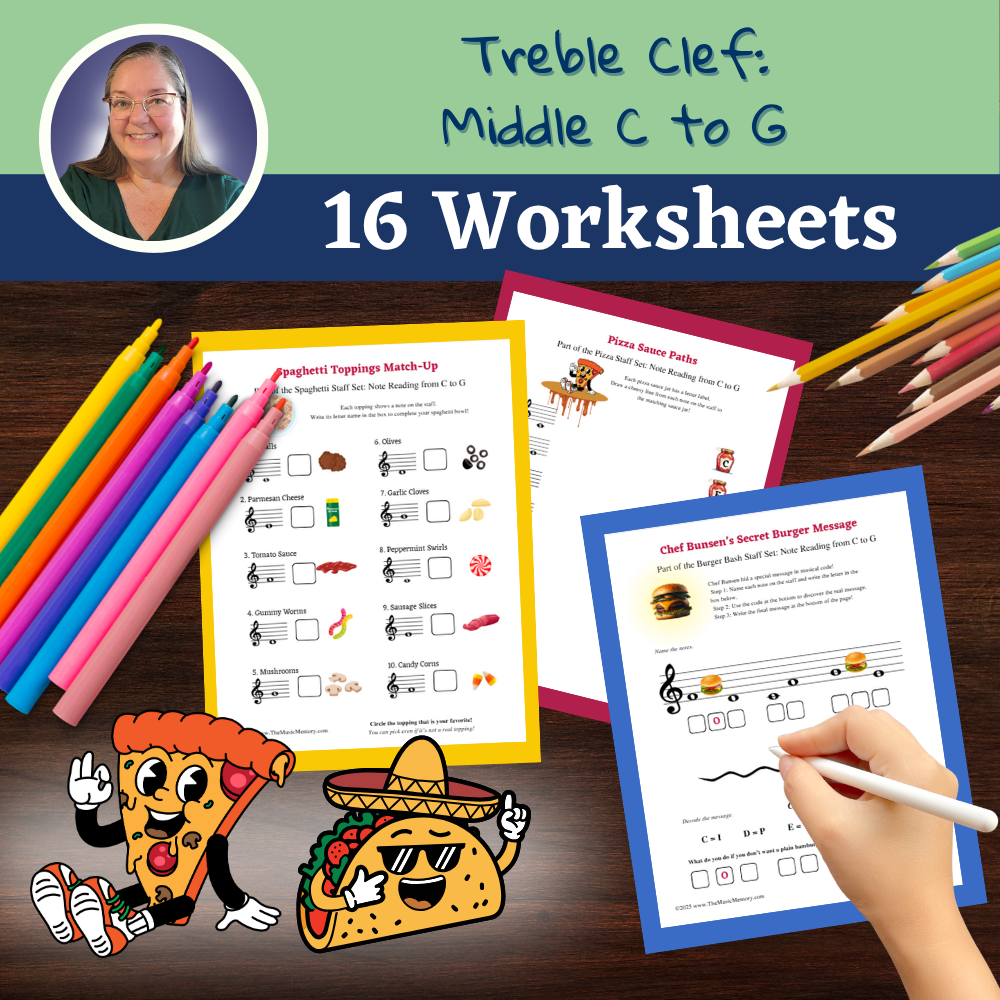 Middle C to G Printable Worksheets