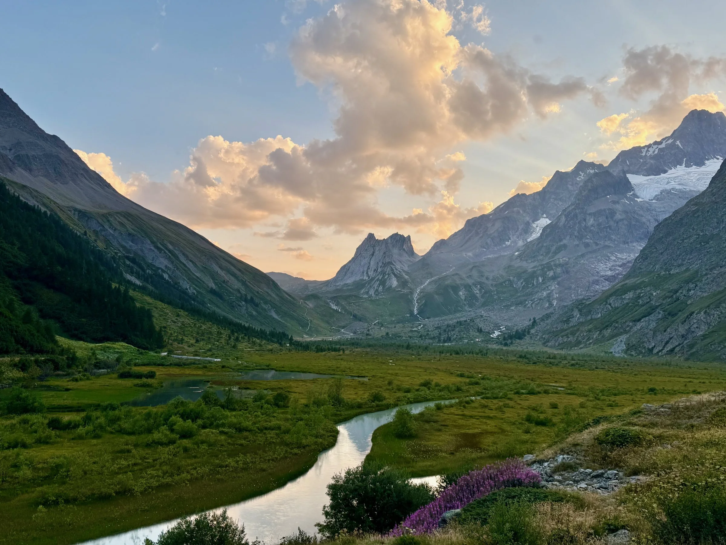 A mountain valley at golden hour, from one of Court's outdoor expeditions