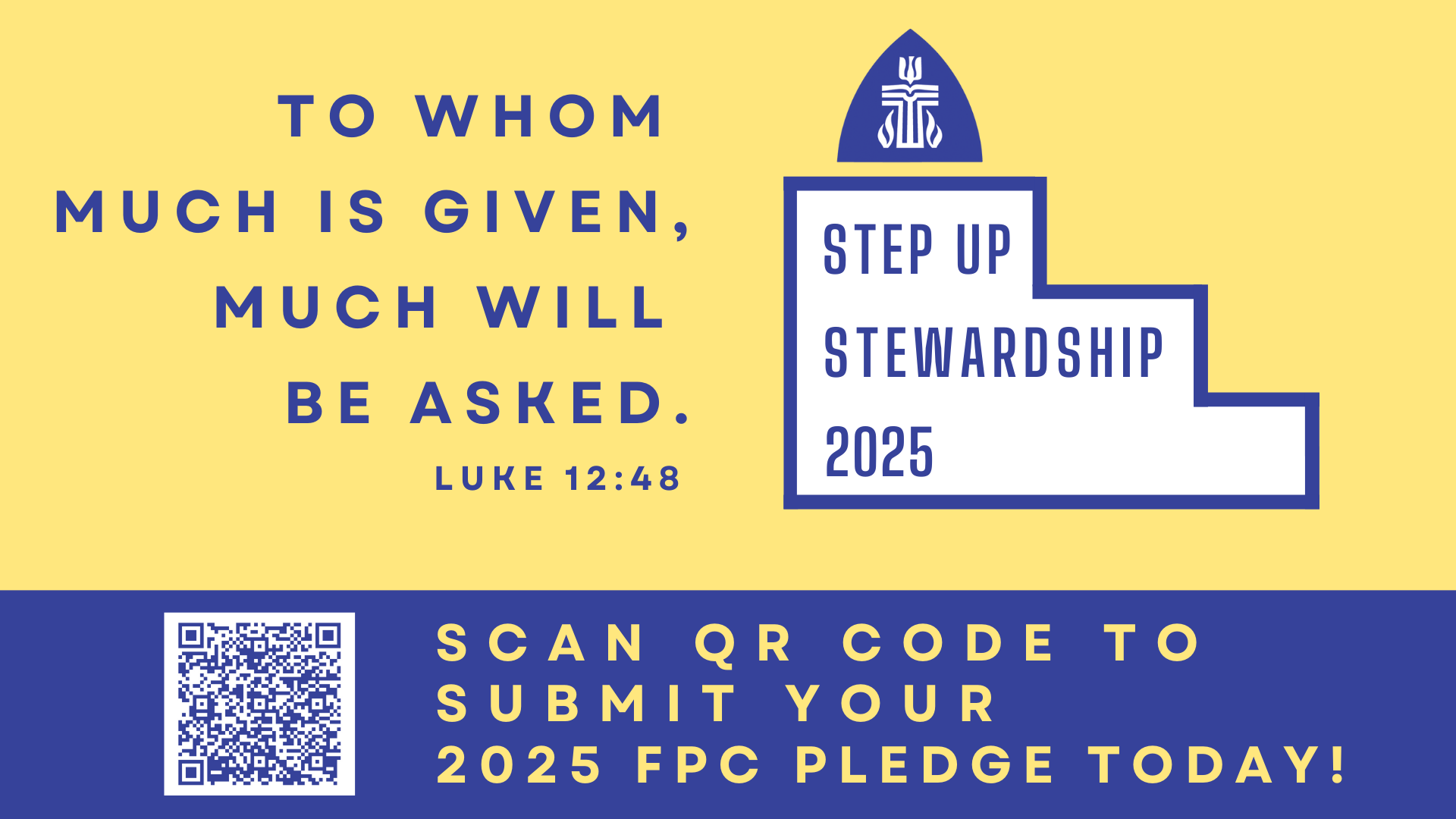 Display Screen graphic with QR Code to give online.