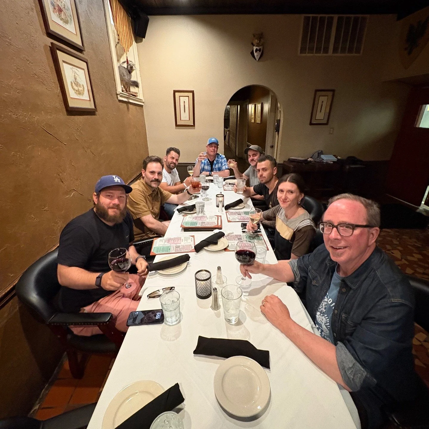 TONIGHT at 830E our annual behind the scenes episode of @truesouthtv premiers on @secnetwork We interviewed Jenni and Will of @whiteoakpastures for this show. And we did that @downtowngrillmacon -- pictured here during a crew dinner (minus @wrighttho