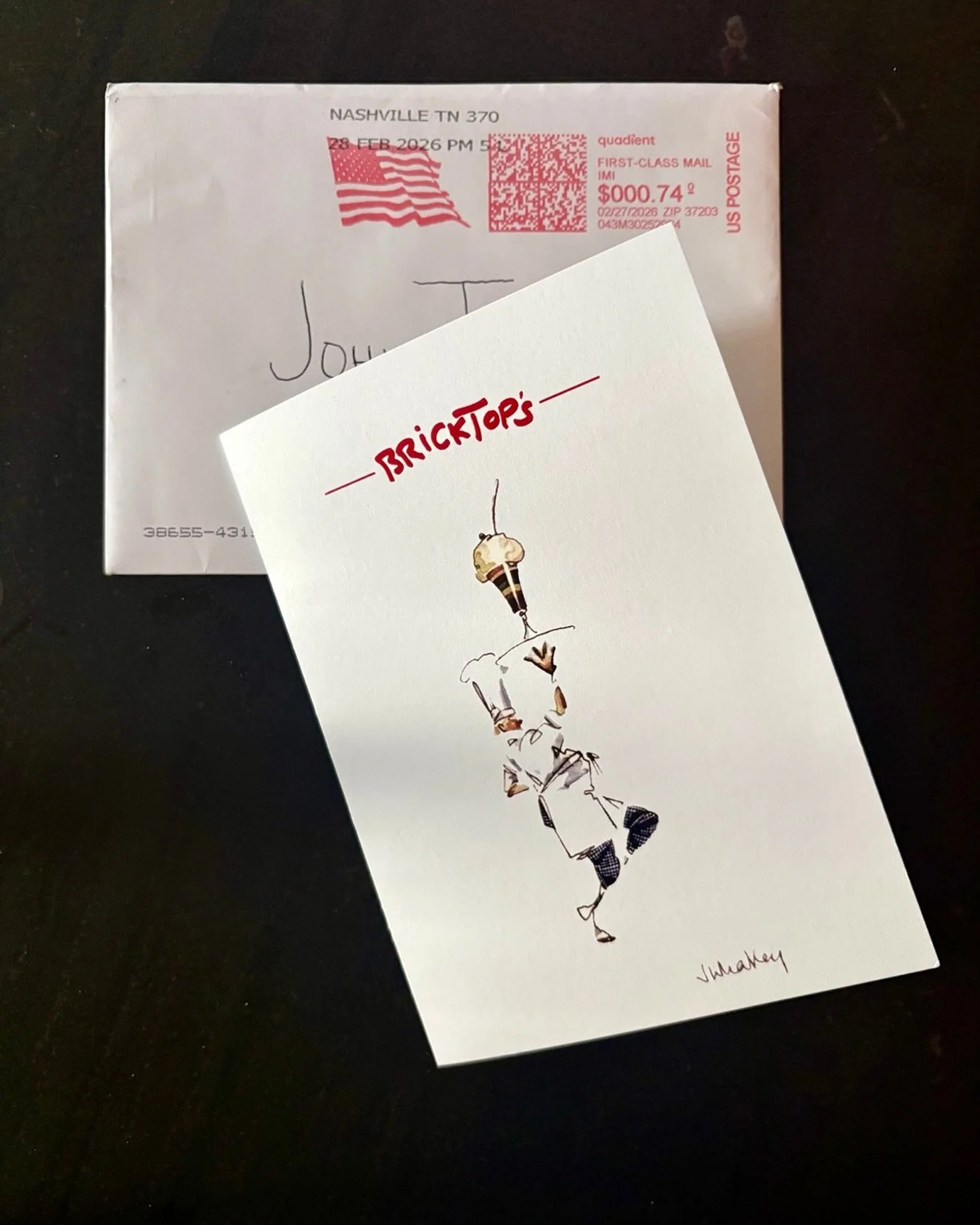 An old-fashioned thank you note. Behavior I admire from a restaurant I admire. Hope y&rsquo;all out there get a chance to read my column in the current @gardenandgun about the many splendors of @bricktopsrestaurant