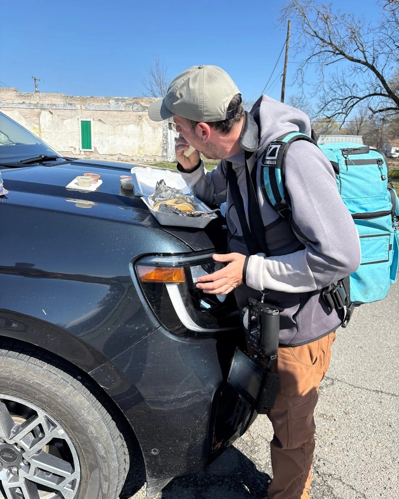 Hood breakfast tacos for @mattspear_dop Last day in Hazen for @truesouthtv looking forward to music tonight - @revgregspradlin on guitar. Mr. Stanley Young on drums. Plus special guest stars. Season nine  in the making.