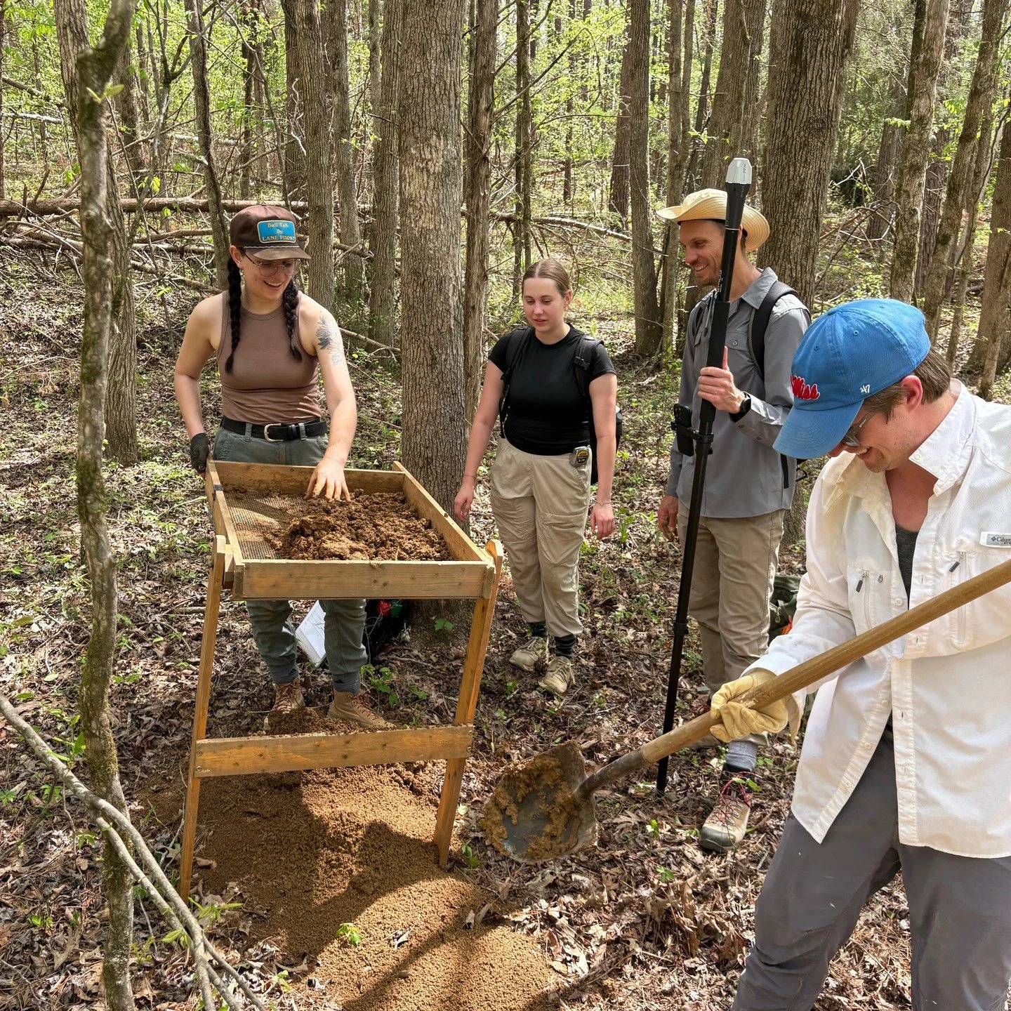 Big thanks to @um_anthropology students and profs for the archaeological dig work out at Greenfield Farm. L to R are grad student Sonya Gentile, undergrad Madeline Smith, and profs Jesse Tune and Joshua Lynch. This week and next they will dig and sif