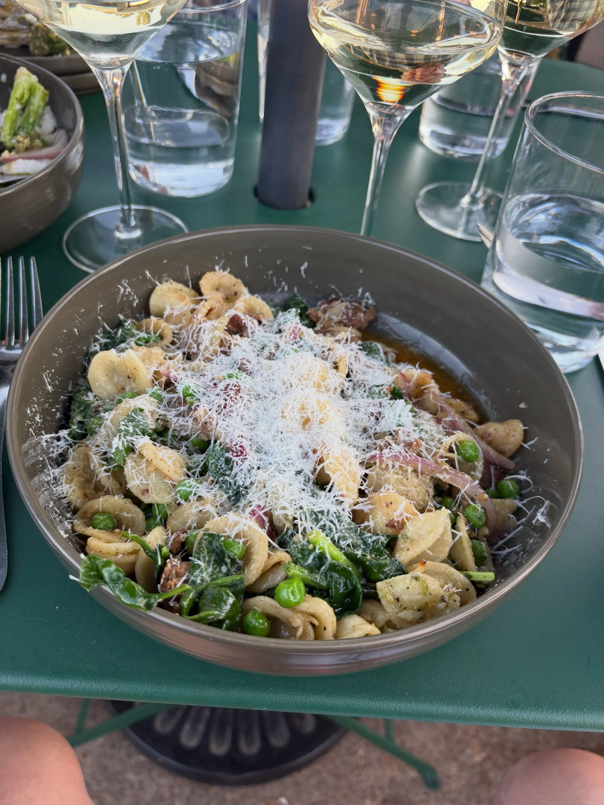 Best Oxford dinner we&rsquo;ve eaten in a long time last night @good_day_oxford Lamb orecchiette for me with all the p&rsquo;s - pesto, peas, and pecorino. Plus a great 38 buck Loire Valley chenin blanc. Joy!