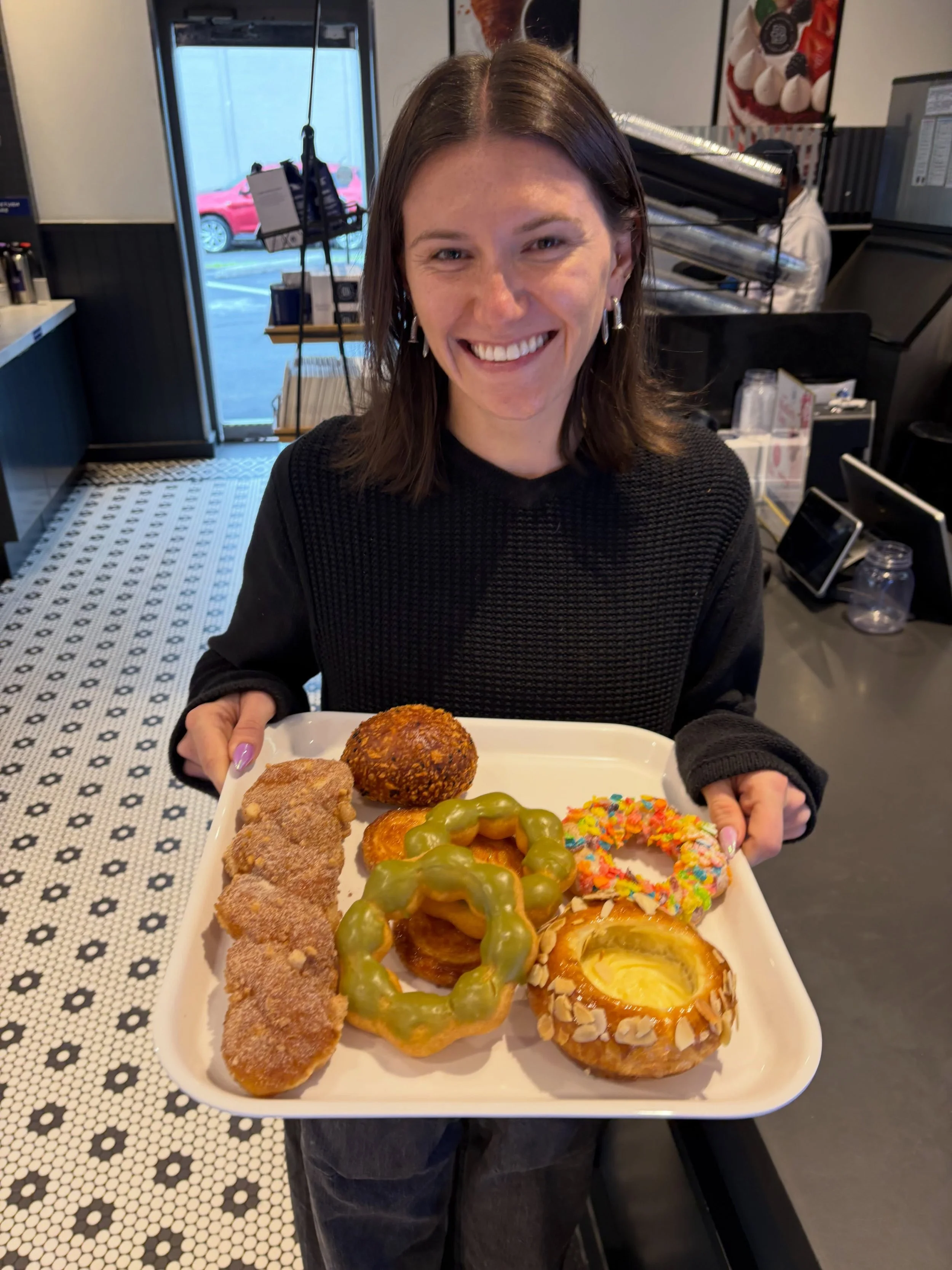 Korean-French-Japanese-American pastries from @parisbaguette_usa on BuHi delivered to our @truesouthtv crew by location and human wrangler @anniebhayes