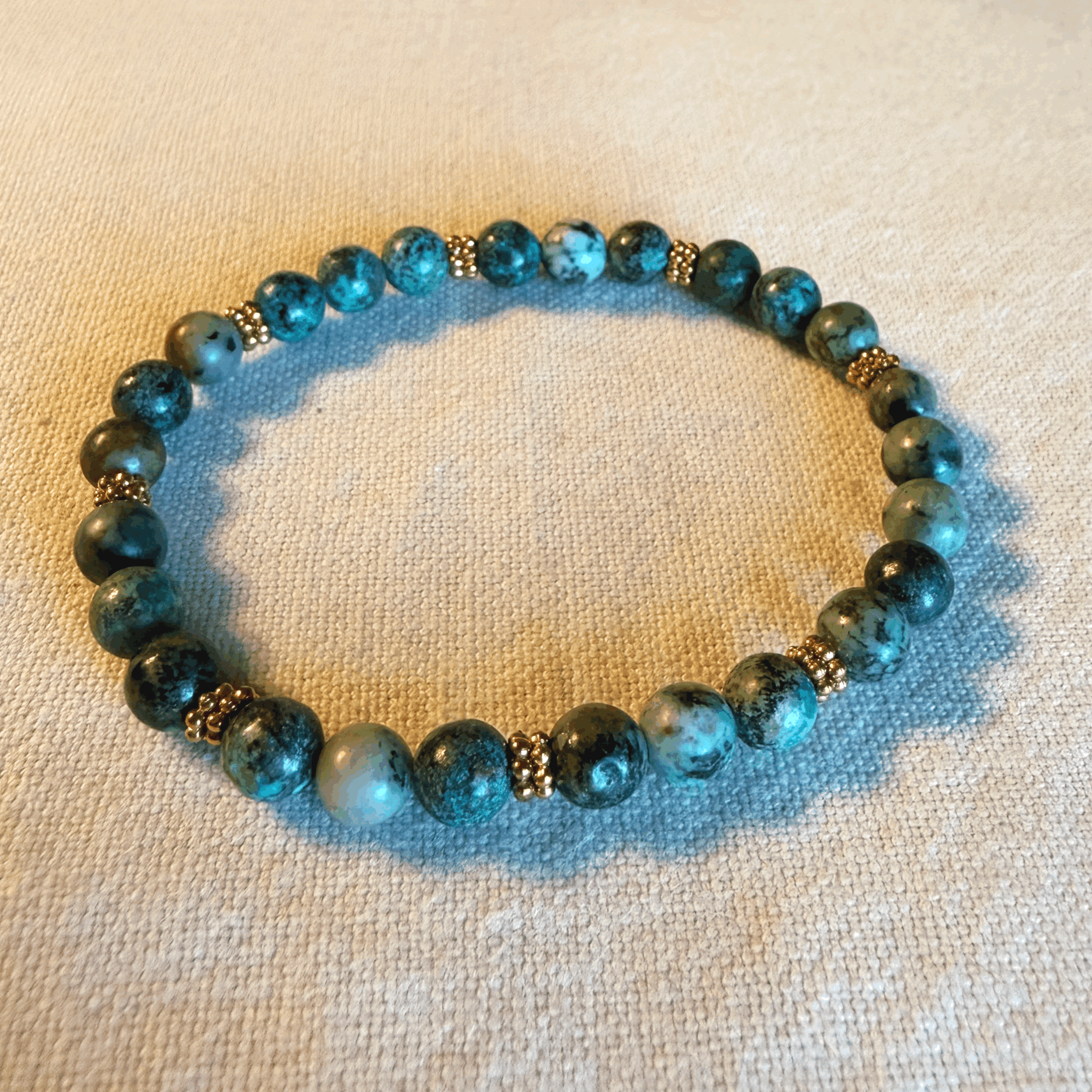 Natural Stone Bracelet – African Turquoise & Gold Flower