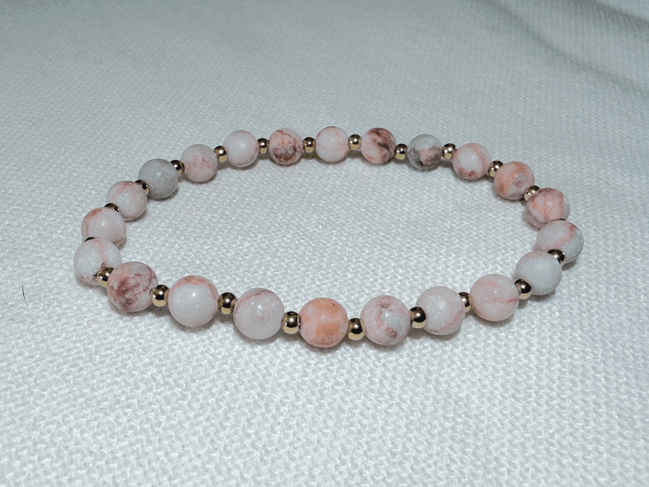 Natural Stone Bracelet - Matte Red Leopard & Gold Round