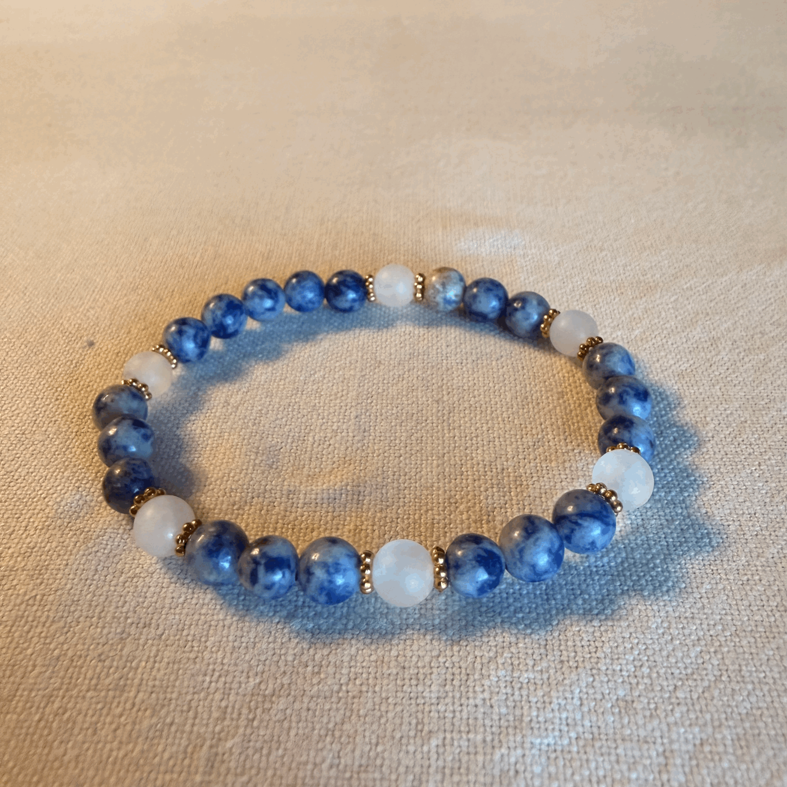 Natural Stone Bracelet – Blue Stone & White Jaspe