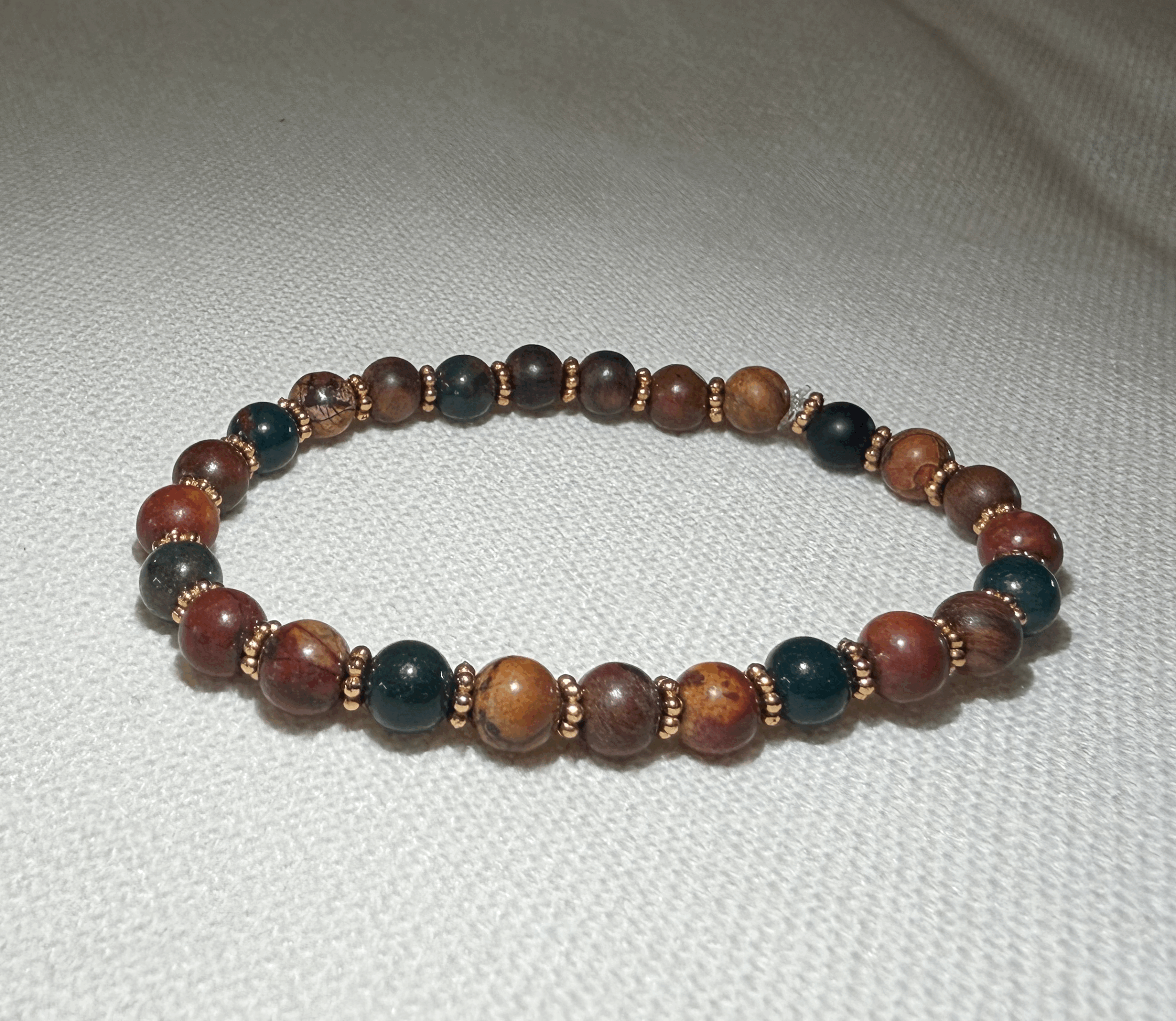 Natural Stone Bracelet – Picasso Jasper & Gold Flower