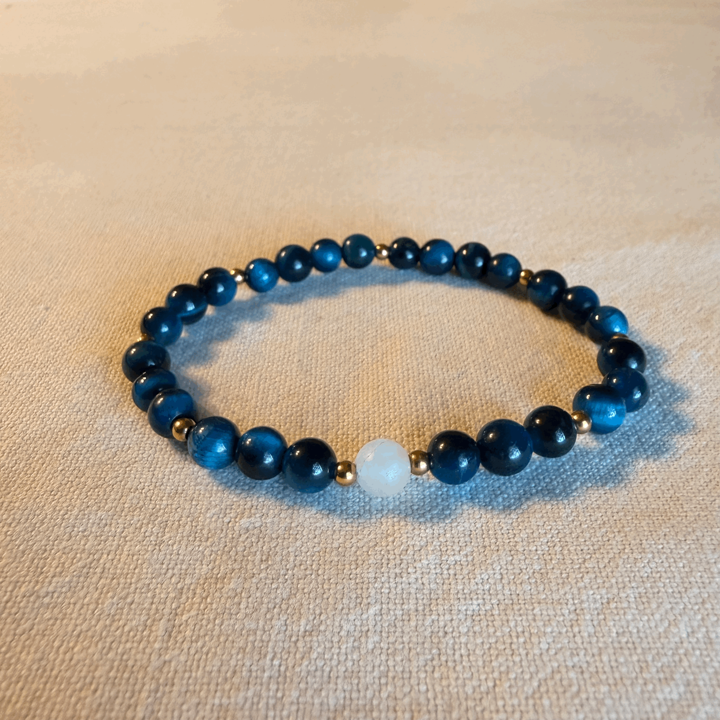 Natural Stone Bracelet – Blue Tiger Eye & White Jasper