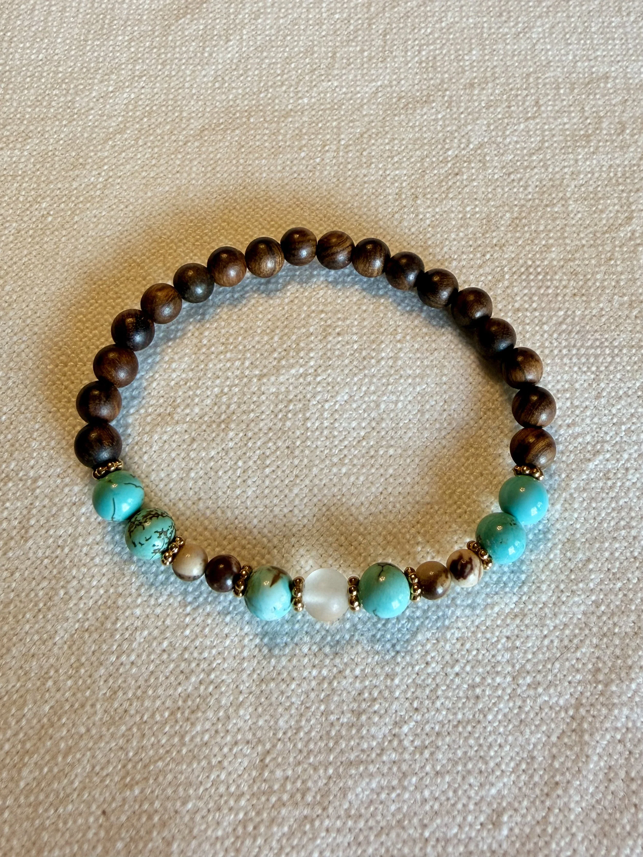 Natural Stone Bracelet – Rosewood, Turquoise & White Jasper