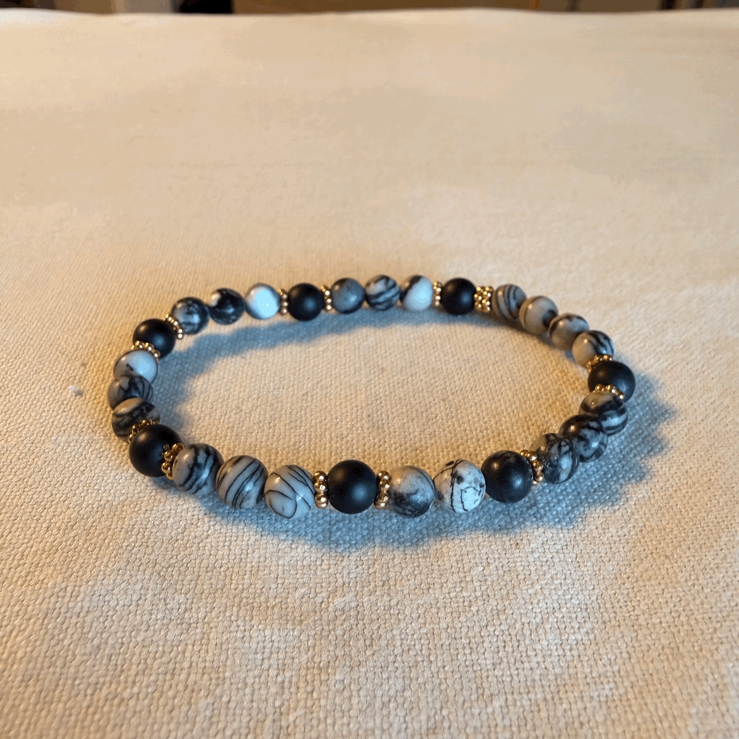 Natural Stone Bracelet – Black Picasso Jasper with Onyx