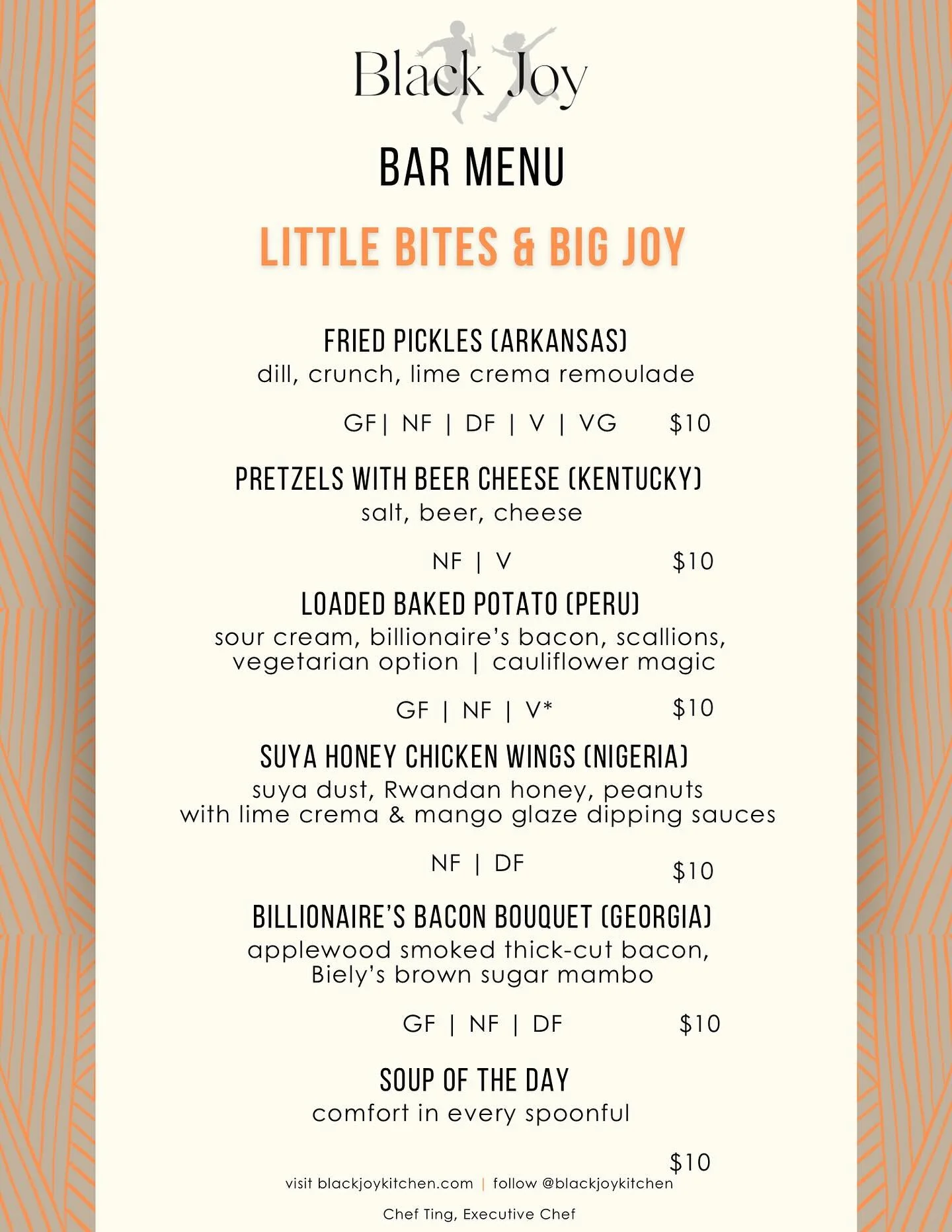 ✨🍴 NEW MENU DROP 🍴✨

Introducing LITTLE BITES &amp; BIG JOY &mdash; the brand new Bar Menu at Black Joy Kitchen, debuting today at 4PM!

From Fried Pickles (Arkansas) with lime crema remoulade, to Pretzels with Beer Cheese (Kentucky), to our decade