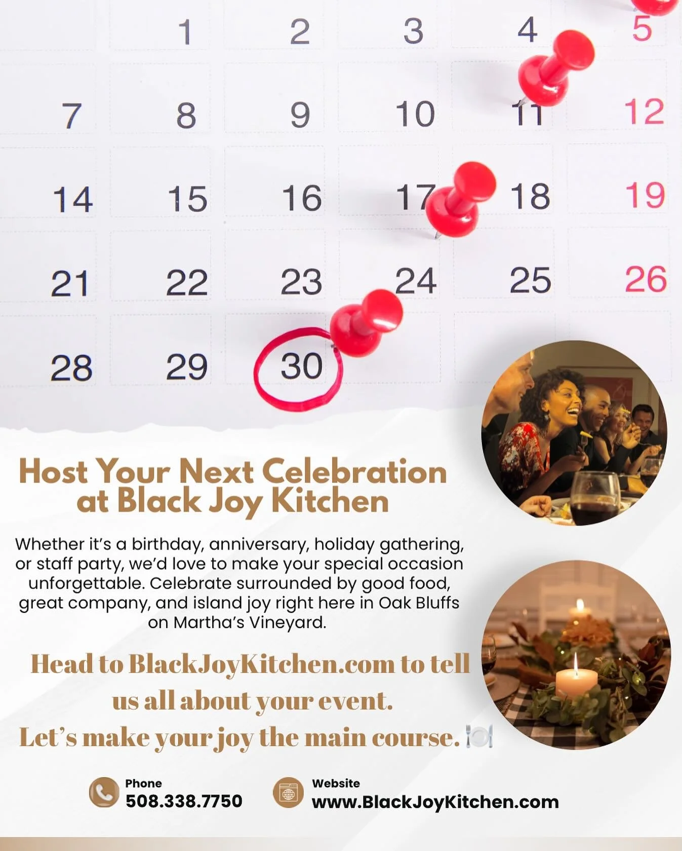 Your next celebration deserves some Black Joy energy 💛
 Birthday? Anniversary? Staff party? Holiday bash? Bring your people &mdash; we&rsquo;ll bring the flavor, the vibes, and the love.

📍 Oak Bluffs, Martha&rsquo;s Vineyard 💌 Message us here or 