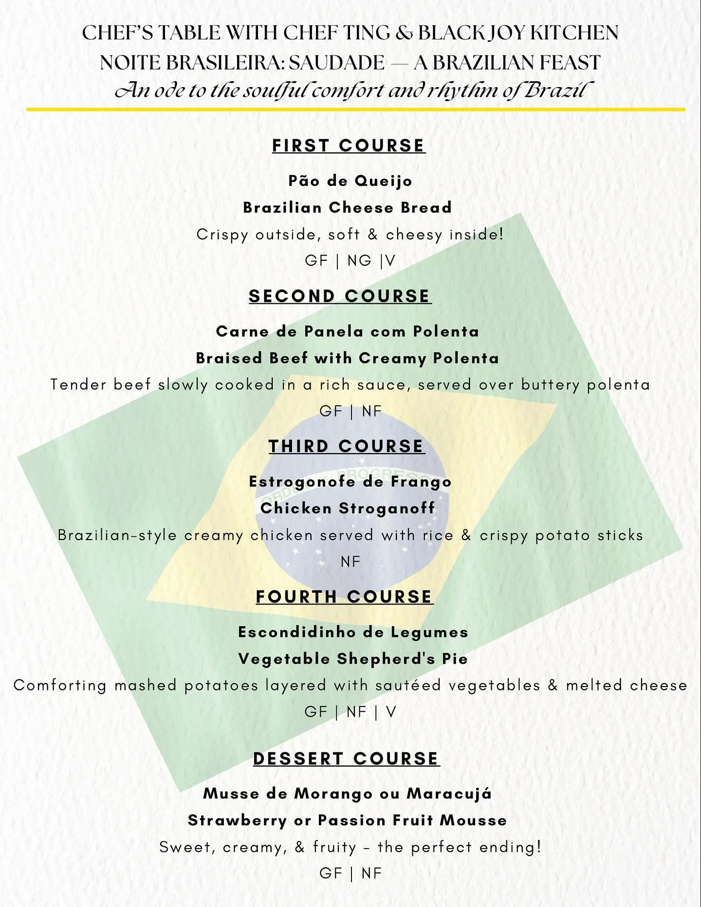 🌎✨ We may have taken a detour this week, but next stop: back on our global flavor journey! Join us at our Chef&rsquo;s Table as we dive into the bold, vibrant tastes of Brazil 🇧🇷 &mdash; a night overflowing with spice, soul, and stories from aroun