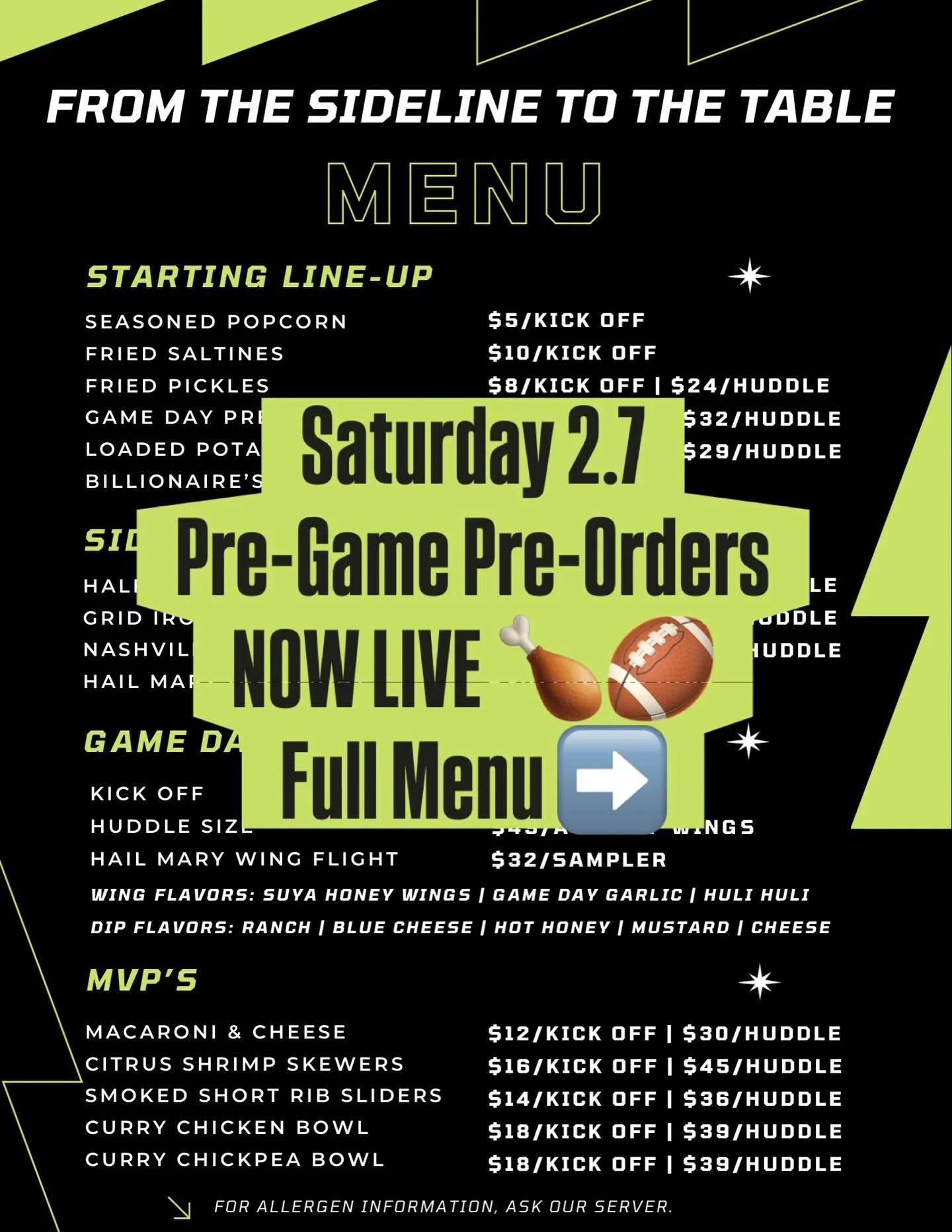 Pre-orders are OPEN NOW at BlackJoyKitchen.com 🔥🍗🍹 Saturday pre-game eats are officially IN PLAY.

From the sideline to the table 🏈🌶️ Black Joy Kitchen and @SidelineBrand are bringing championship-level flavor &mdash; wings, loaded favorites, an
