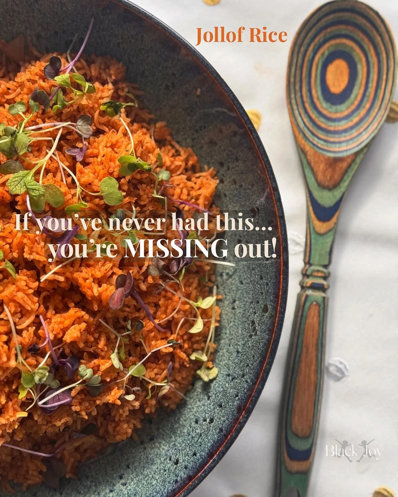 Jollof Rice-An anchor of the Black Joy Kitchen Menu ✨🍽️

This dish pulls flavors from the 14th-century Wolof Empire, where jollof rice first took shape before spreading across West Africa 🌍🔥

Today, Ghana&rsquo;s version stands out&mdash;deeply sp