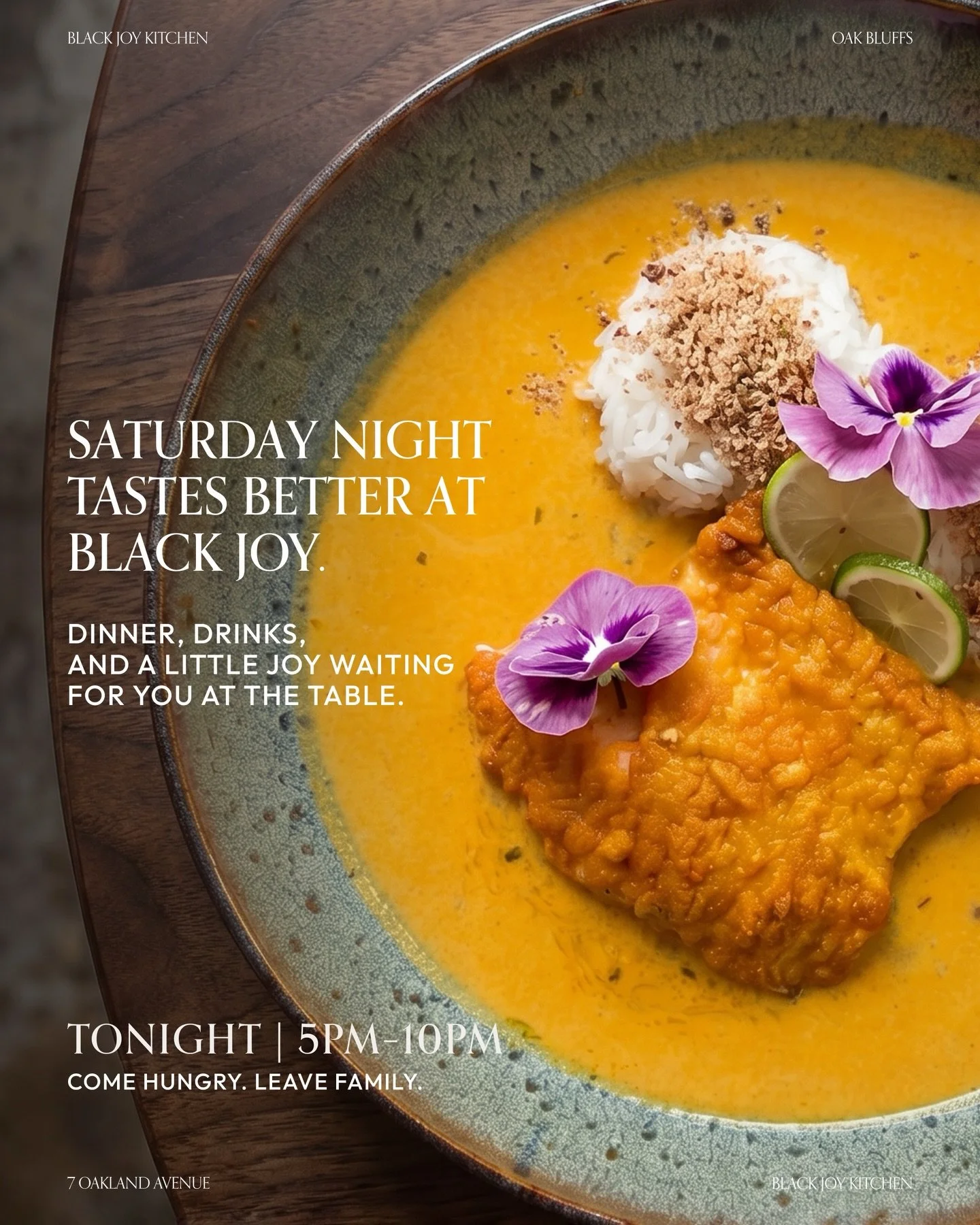 Saturday night at Black Joy is more than dinner 🍸🧆

It&rsquo;s a room full of joy, food rooted in the Black Diaspora, drinks at the table, and the kind of conversations that turn into memories.

Come gather with us tonight.
We&rsquo;re open from 5P