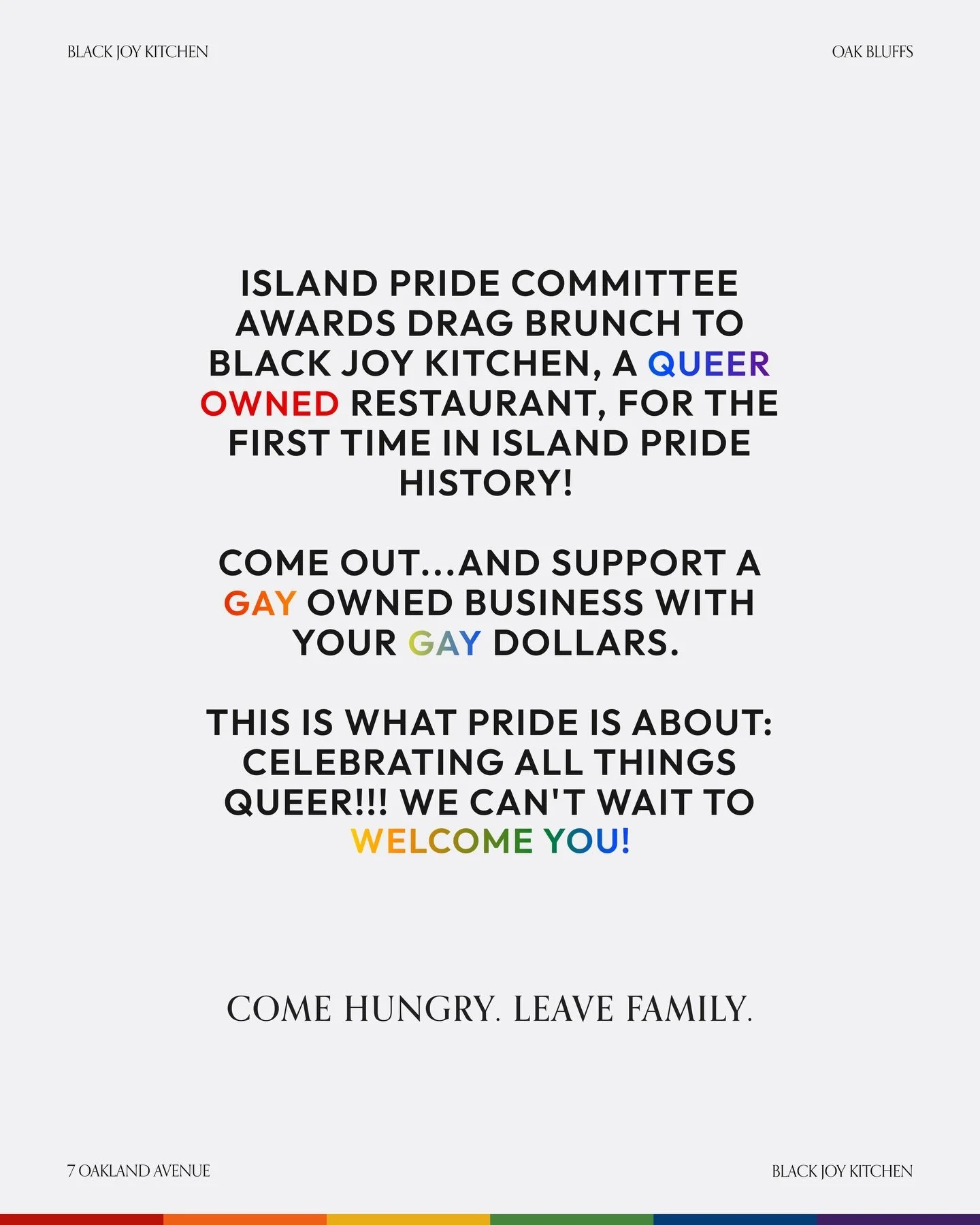 This Sunday, Drag Brunch comes to Black Joy Kitchen in a way that means something: awarded to a queer-owned restaurant for the first time in Island Pride history!!!

This is Pride in action. Showing up. Celebrating all things queer. Supporting a gay-