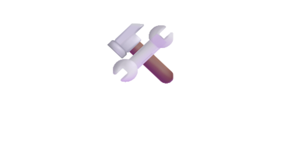 3D illustration of a hammer, wrench, and screwdriver crossed over each other on a white background