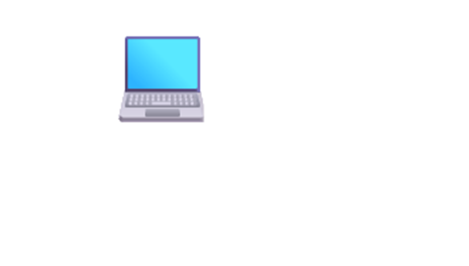Laptop computer with a blue screen and purple border.