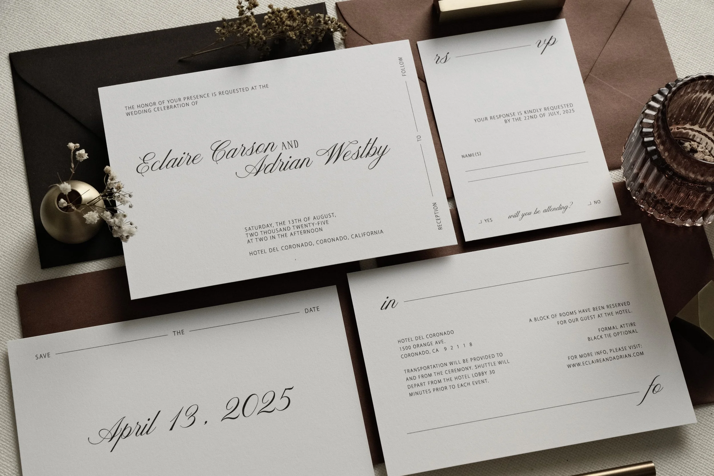 5-piece wedding invitation suite from our Prestige collection