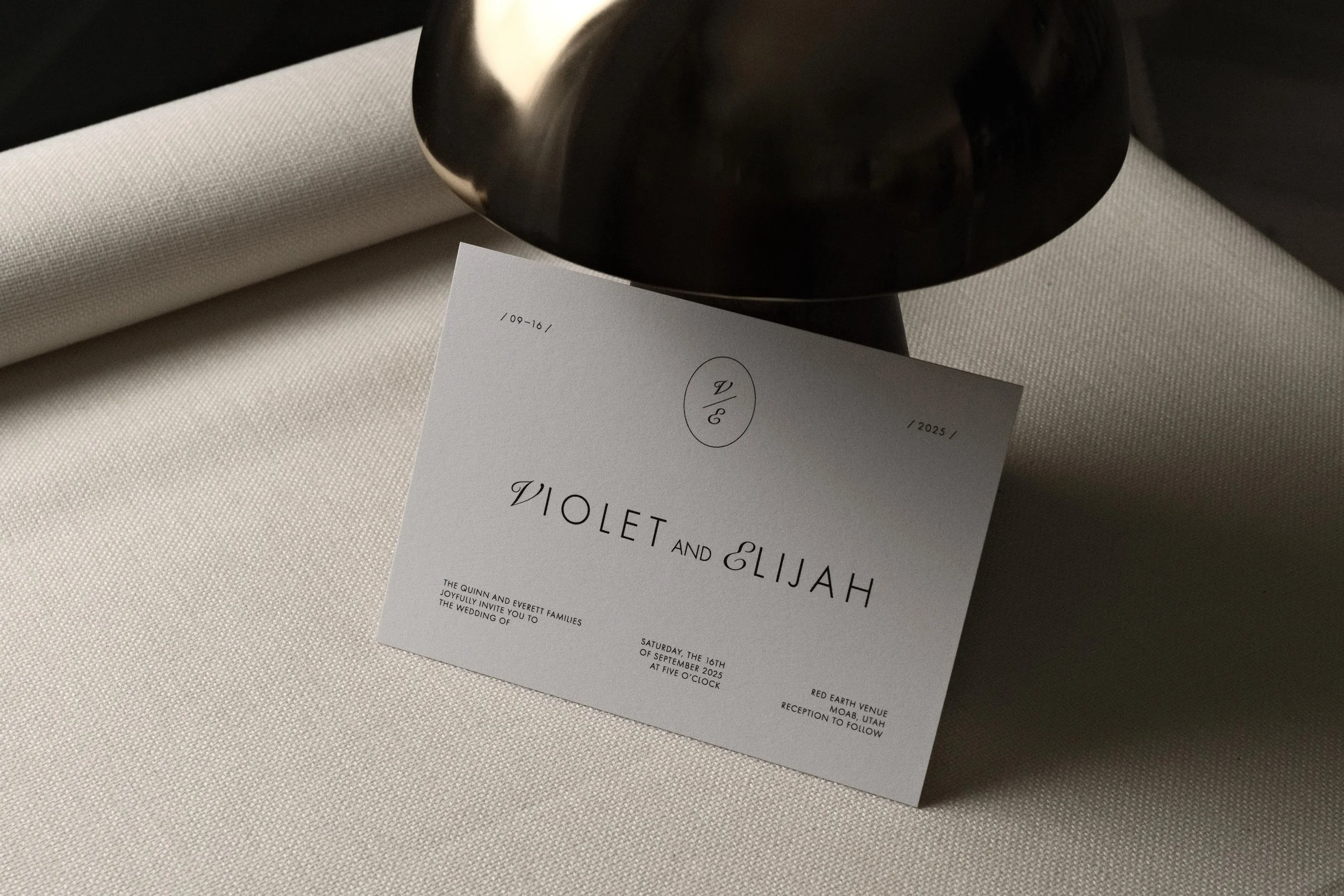 A digital print-ready main wedding invitation from our Atelier Wedding Invitation Suite.