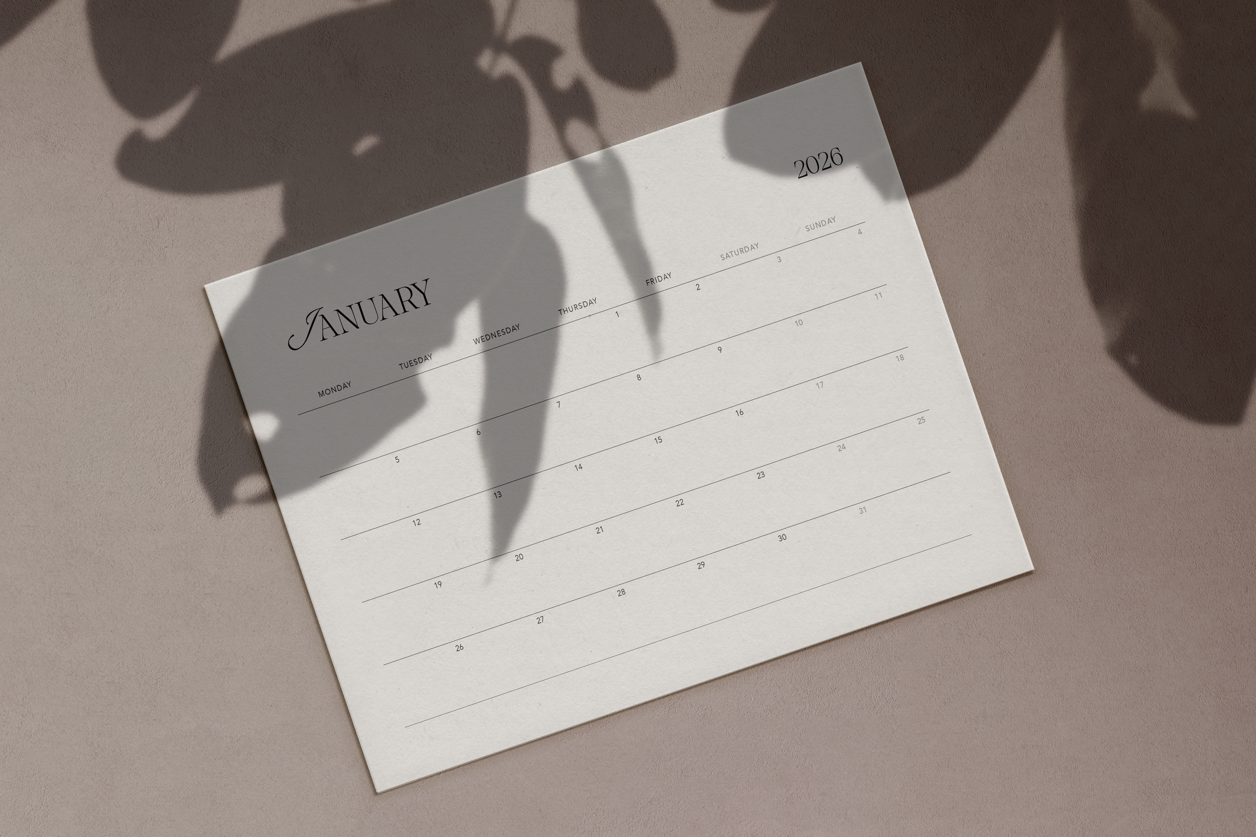 2026 Minimal Luxury Printable Calendar
