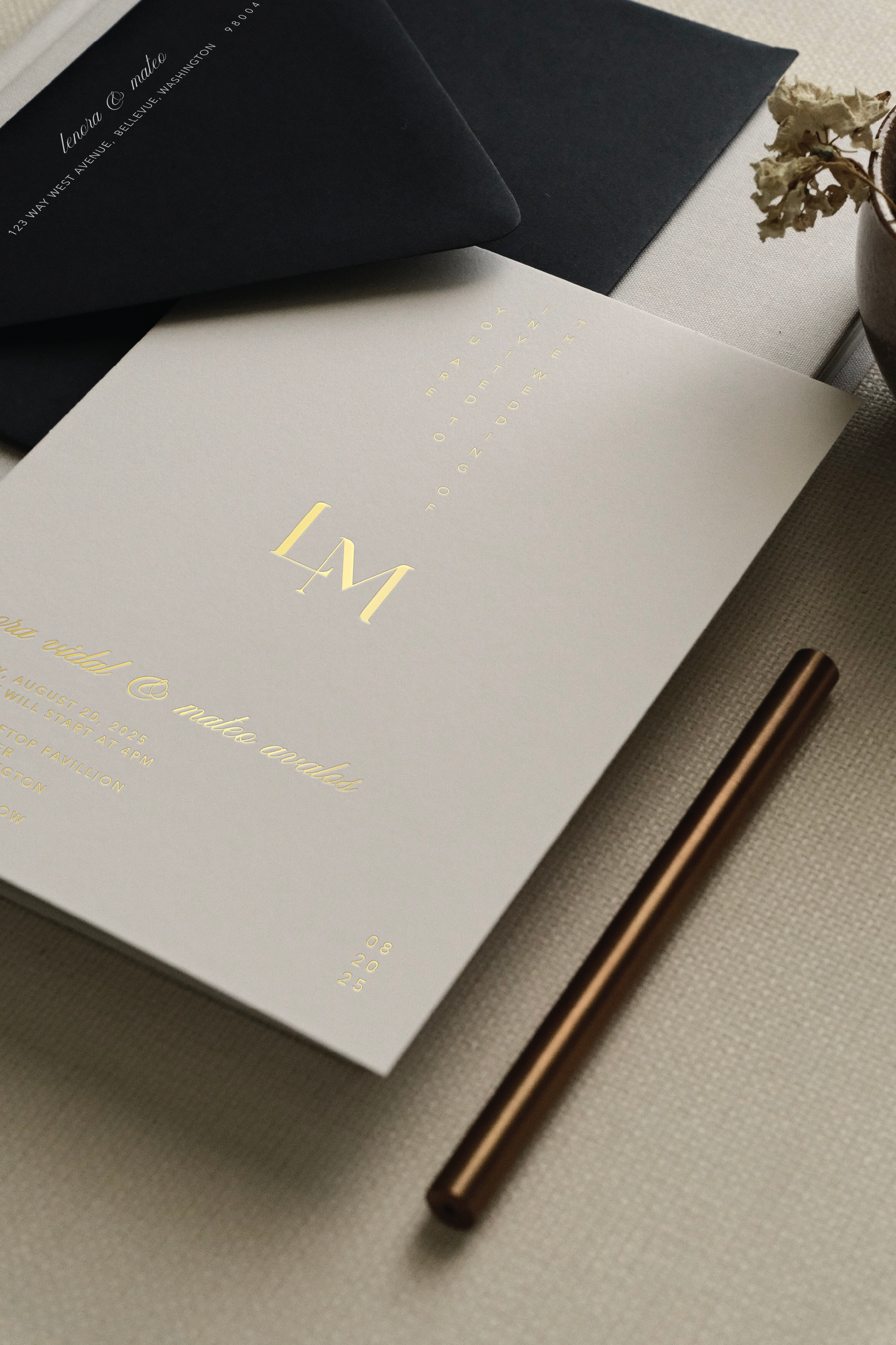 Foil press main wedding invitation with envelope addressing.png