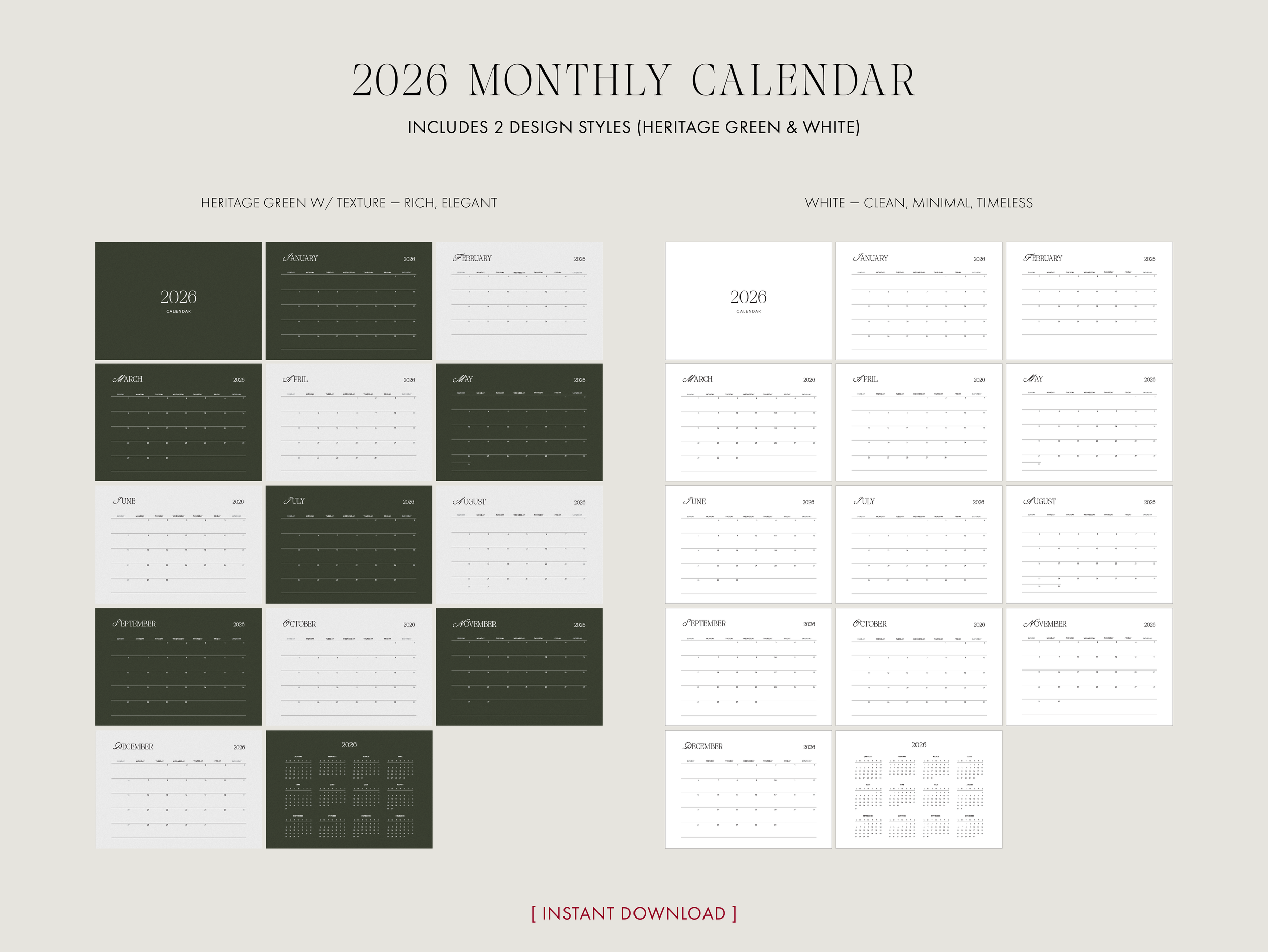 2026 Monthly Calendar - 2 Design Styles.png