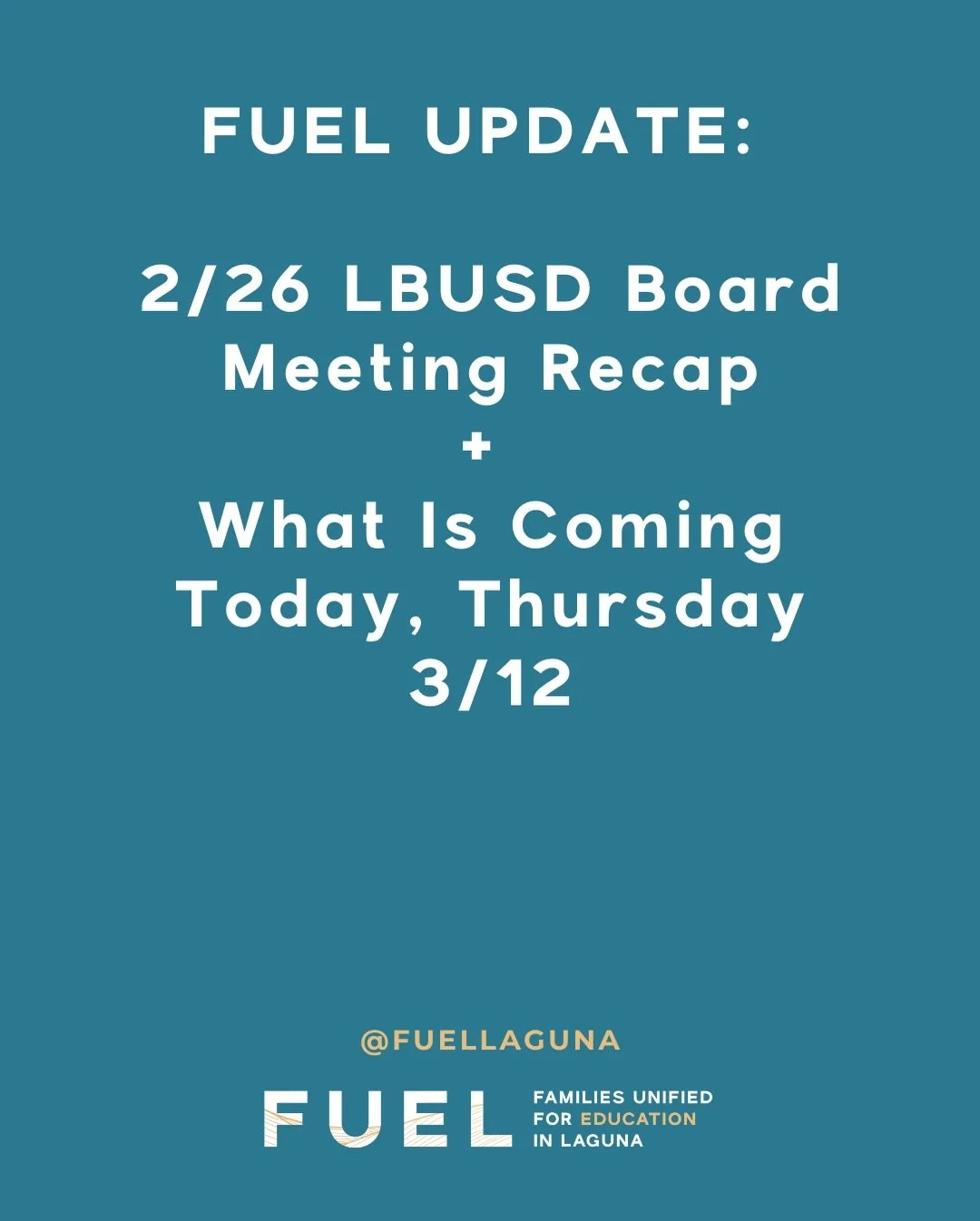Hey Everyone, Tonight is the March 12th Regular School Board Meeting, 6:00 p.m. at Thurston Middle School Library. Agenda items include a report on the financial health of the district, a funding transfer for the pool, and a review of the School Reso