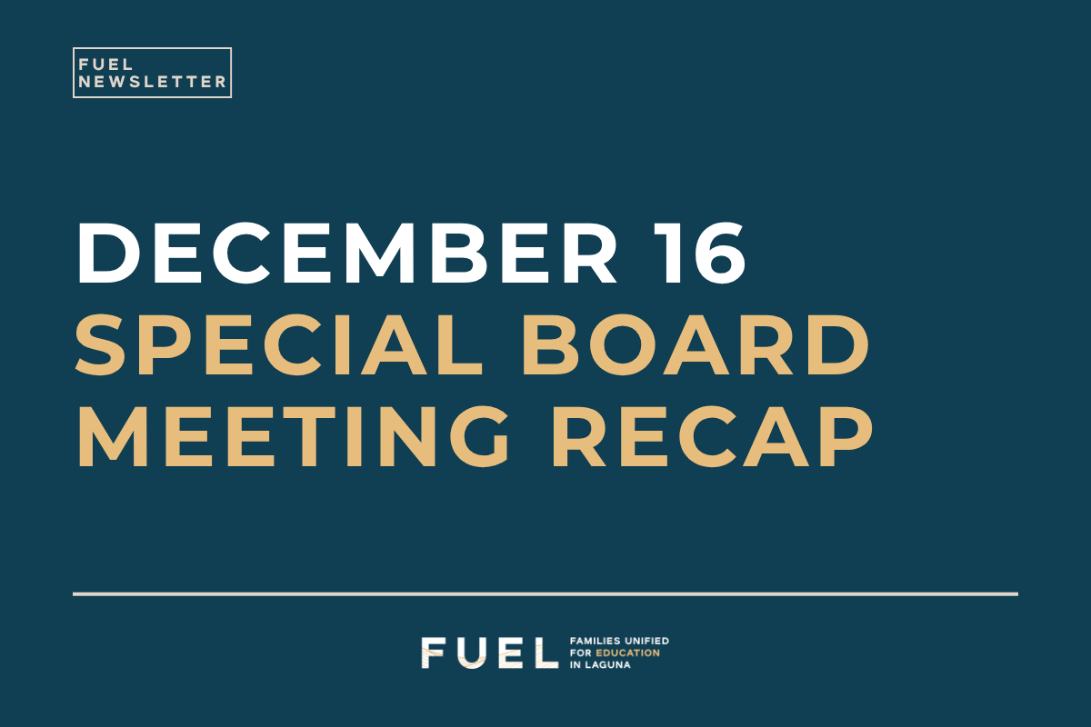 December 16 Special Board Meeting Recap