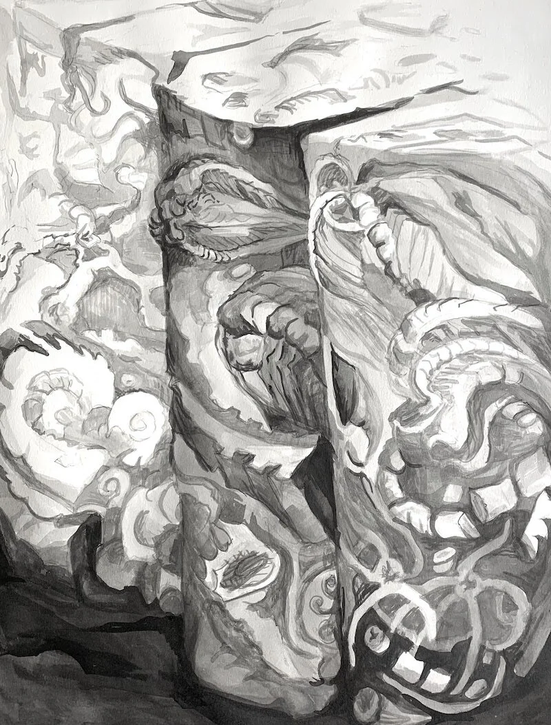 Diverse Core by Tai Lipan. Ink on paper. 35” x 24”