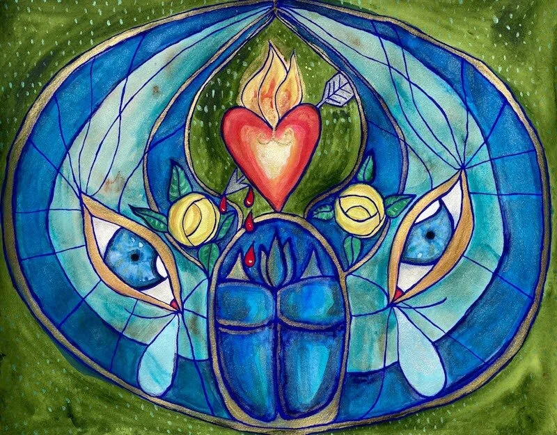 Annie’s Scarab. Watercolor and gouache on cotton rag paper. 16” x 20”