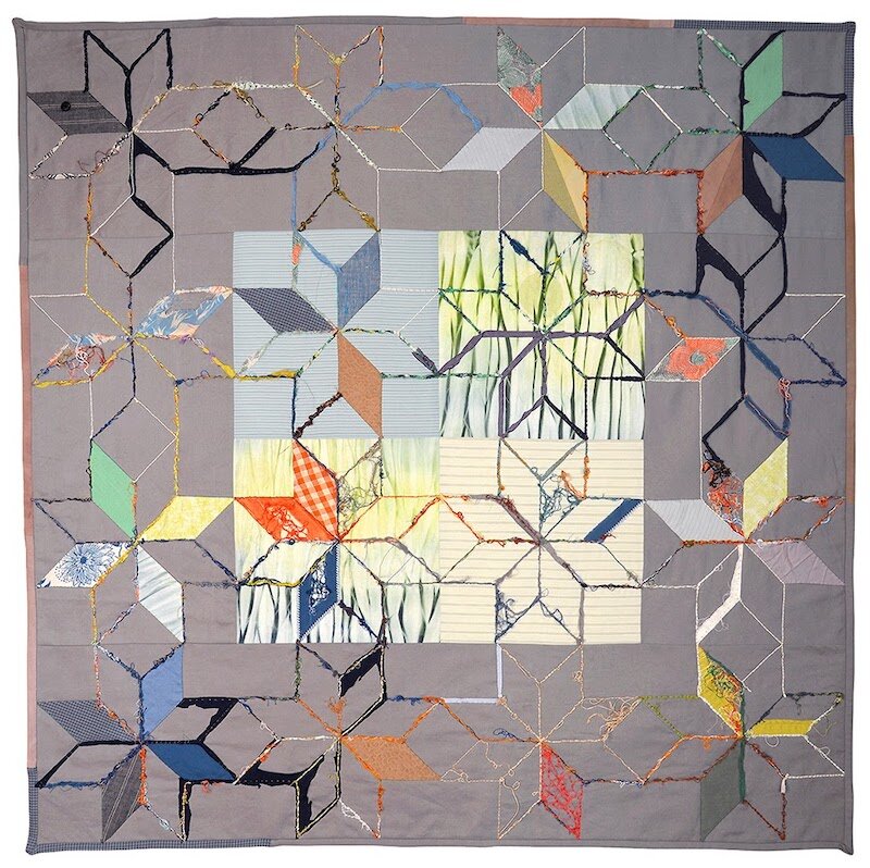 I Felt a Connection by Susan Fletcher Conaway. Fabric, thread. 40 x 40.