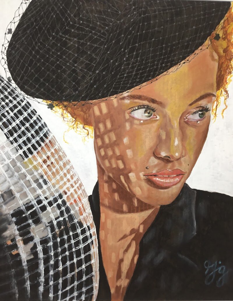 mirror ball. Oil pastel/acrylic. 24 x 24.