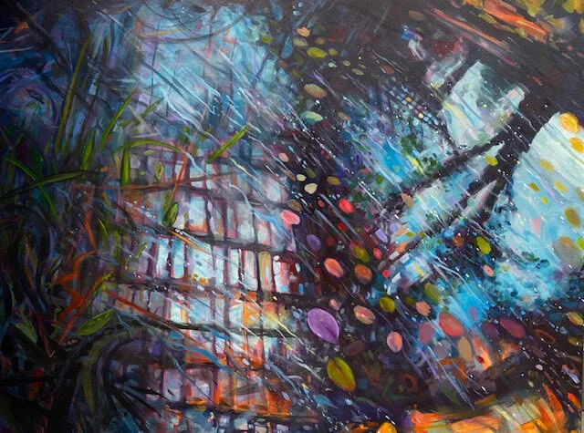 Watergarden Reflections (Rosie's Garden Center), Acrylic on canvas, 30" x 40"