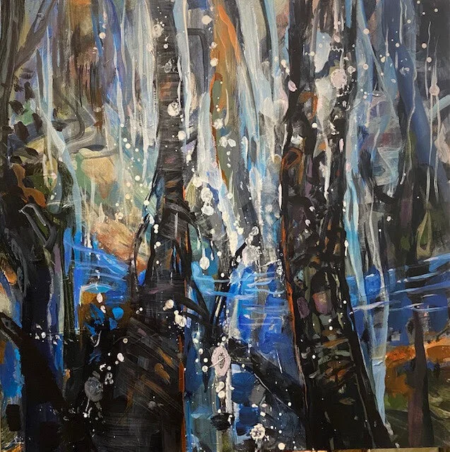 First Snow at White River (Broad Ripple Village), Acrylic on wood panel, 10" x 10"