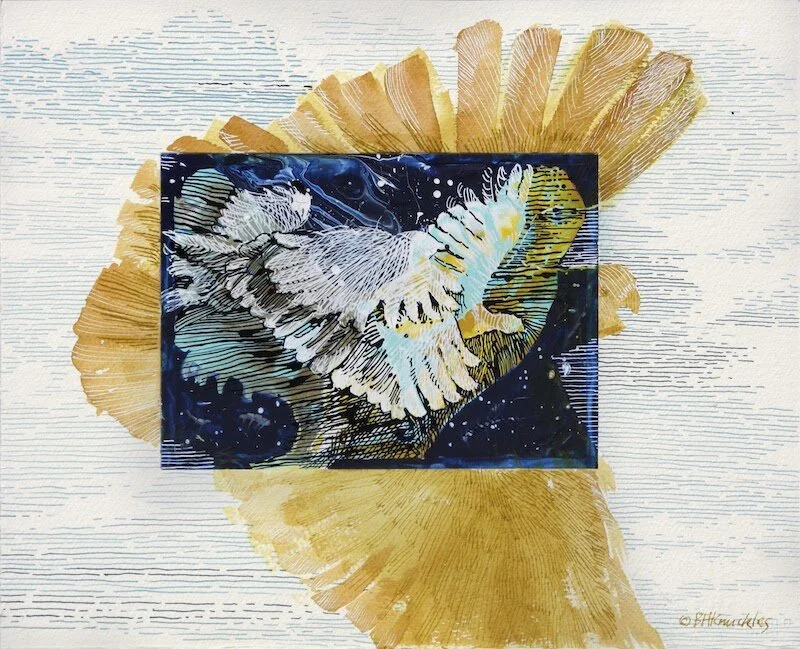 Cockatoos. Mixed media on paper. 16” x 20”