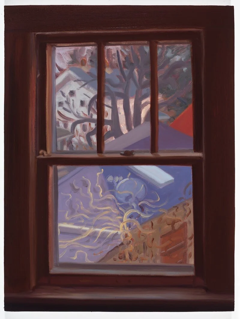 Window with Winter Trumpets.&nbsp;oil on panel. 9" x 12"