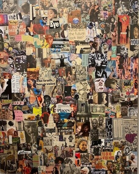 In Living Color, by Bruce Armstrong. Collage, 48” x 60”